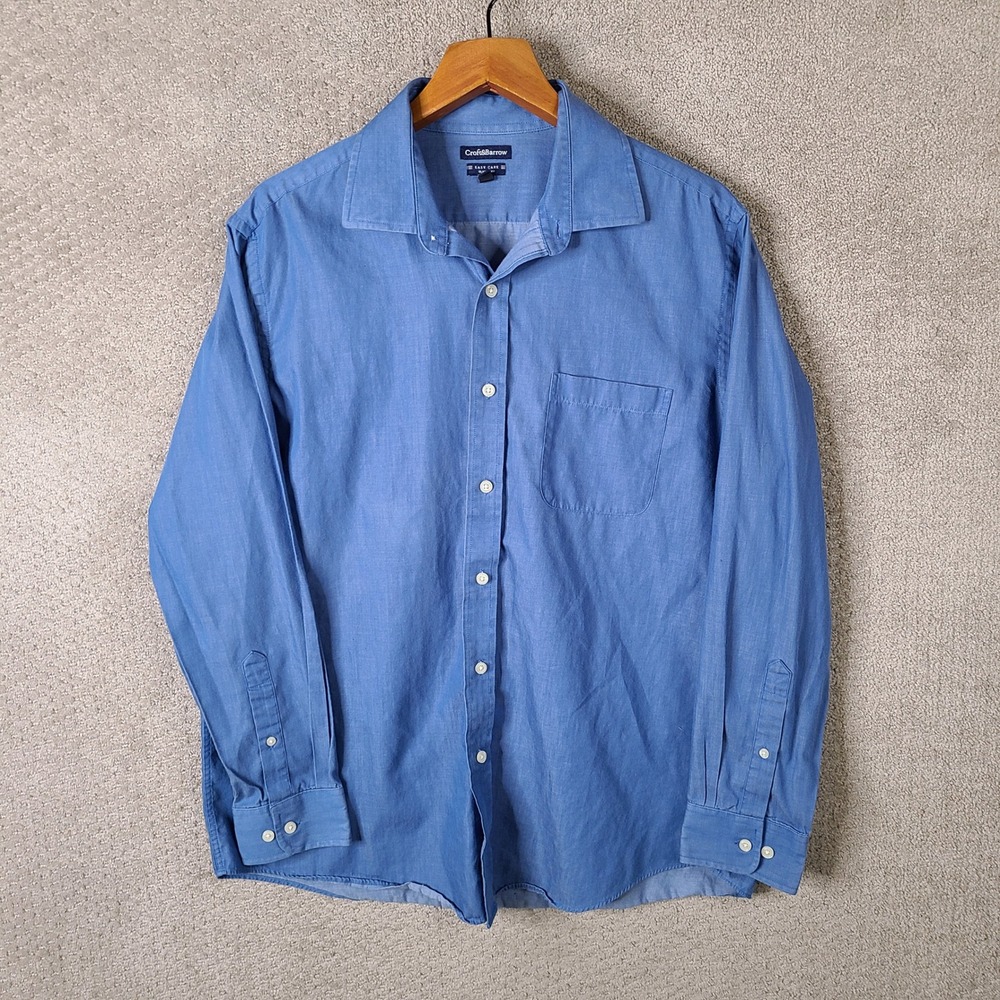Croft & Barrow Shirt Mens 17 34/35 Blue Button Down Classic Fit Easy‎ Care LS